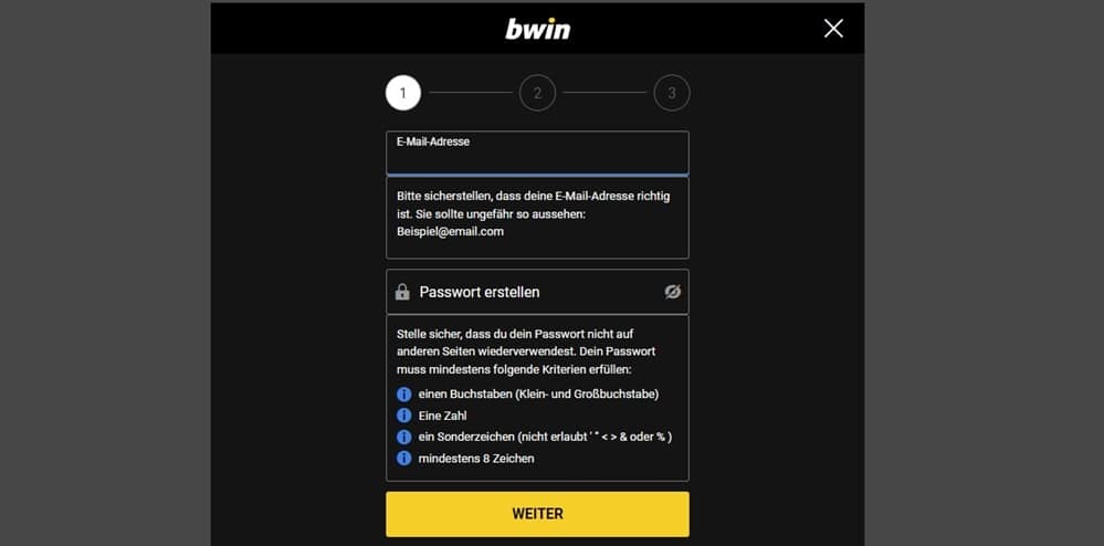 Bwin Registrierung Schritt 2